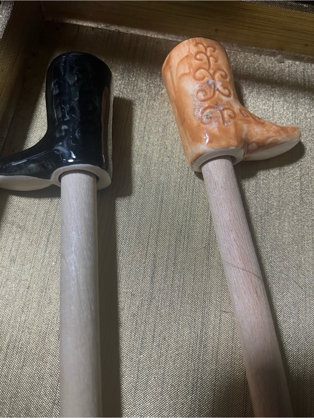 Decorative Ceramic Boot Stir Spoons  - Black and Tan